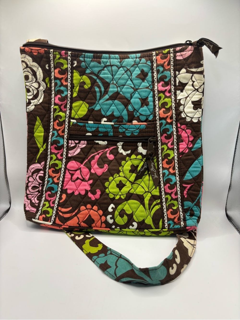 Vera Bradley Brown Quilted Shoulder Bag with Multicolor Floral Pattern